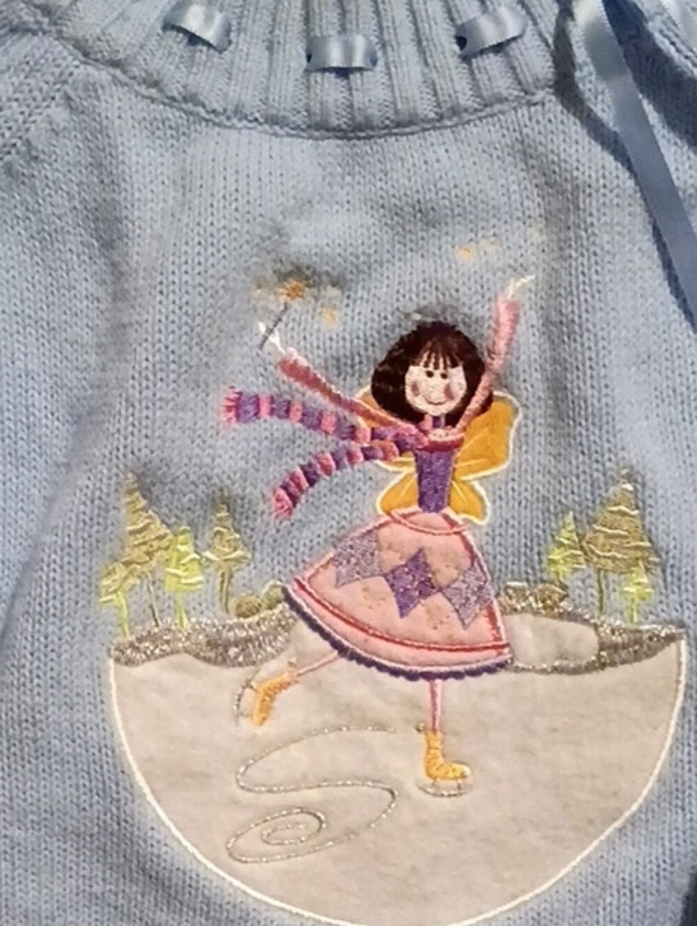 J. Khaki Light Blue Embroidered Ice Skater Sweater